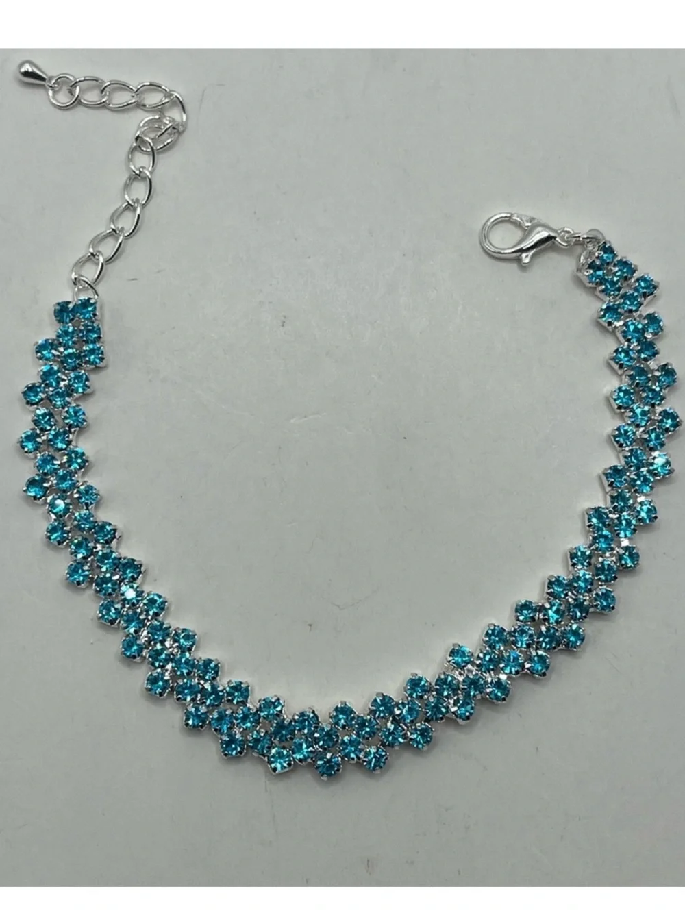 New Sparkly silver blue topaz bracelet CZ adjustable